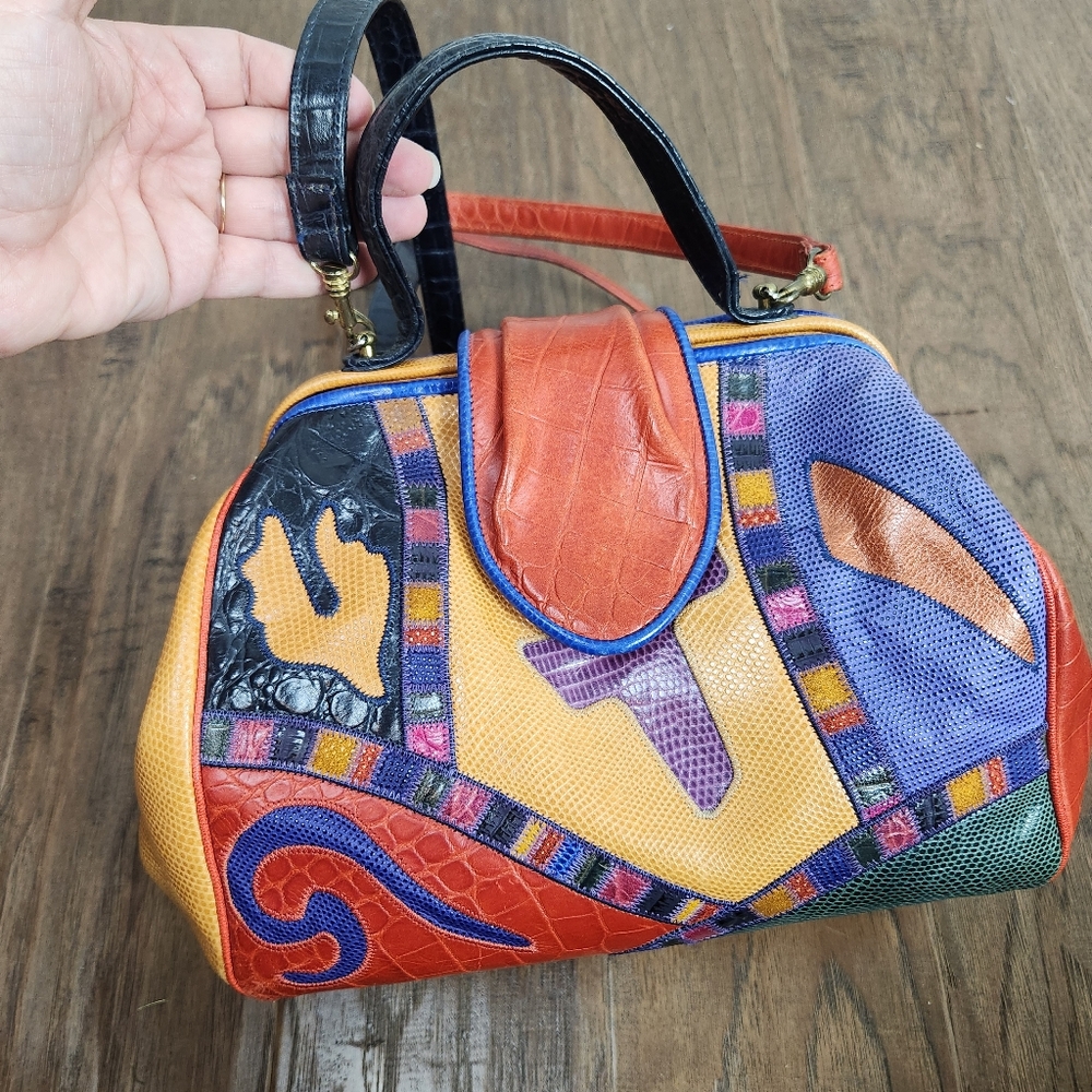 Vtg Sharif Leather Patchwork Handbag - image 3